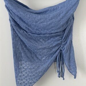 See You Monday Dusty Blue Textured Shawl Wrap with Side Ties